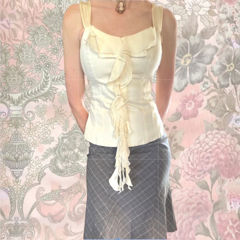 Cotton Corset Top with Silk Ruffles, Romantic Cottagecore, XS